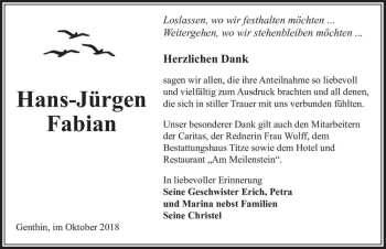 Traueranzeige von Hans-Jürgen Fabian  von Magdeburger Volksstimme