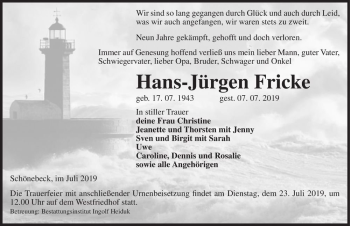 Traueranzeige von Hans-Jürgen Fricke  von Magdeburger Volksstimme