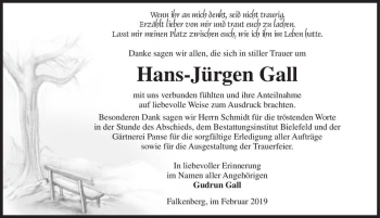 Traueranzeige von Hans-Jürgen Gall  von Magdeburger Volksstimme