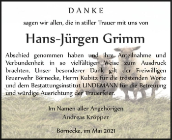 Traueranzeige von Hans-Jürgen Grimm  von Magdeburger Volksstimme