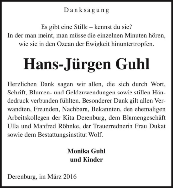 Traueranzeige von Hans-Jürgen Guhl  von Magdeburger Volksstimme