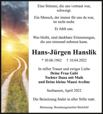 Traueranzeige von Hans-Jürgen Hanslik  von Magdeburger Volksstimme