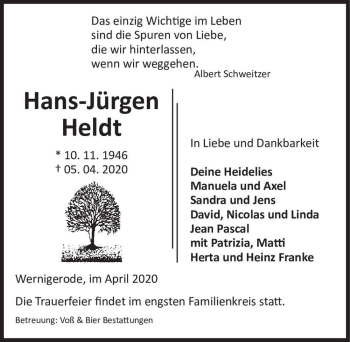 Traueranzeige von Hans-Jürgen Heldt  von Magdeburger Volksstimme