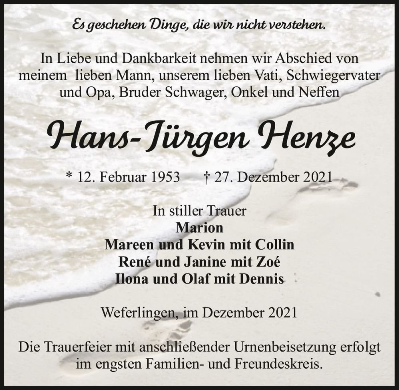  Traueranzeige für Hans-Jürgen Henze  vom 30.12.2021 aus Magdeburger Volksstimme