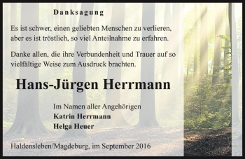 Traueranzeige von Hans-Jürgen Herrmann  von Magdeburger Volksstimme