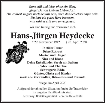 Traueranzeige von Hans-Jürgen Heydecke  von Magdeburger Volksstimme