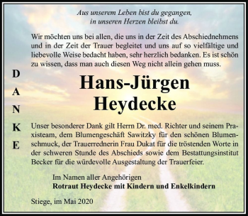 Traueranzeige von Hans-Jürgen Heydecke  von Magdeburger Volksstimme