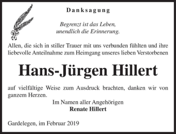 Traueranzeige von Hans-Jürgen Hillert  von Magdeburger Volksstimme