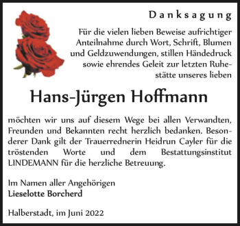Traueranzeige von Hans-Jürgen Hoffmann  von Magdeburger Volksstimme