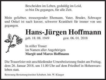 Traueranzeige von Hans-Jürgen Hoffmann  von Magdeburger Volksstimme