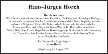Traueranzeige von Hans-Jürgen Horch  von Magdeburger Volksstimme