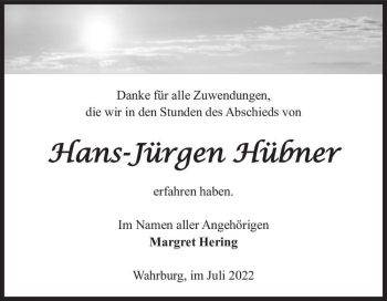 Traueranzeige von Hans-Jürgen Hübner  von Magdeburger Volksstimme