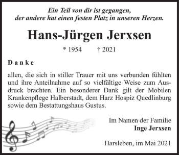 Traueranzeige von Hans-Jürgen Jerxsen  von Magdeburger Volksstimme