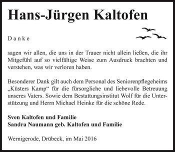 Traueranzeige von Hans-Jürgen Kaltofen  von Magdeburger Volksstimme