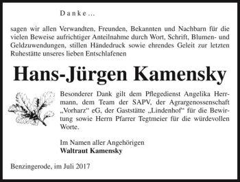 Traueranzeige von Hans-Jürgen Kamensky  von Magdeburger Volksstimme