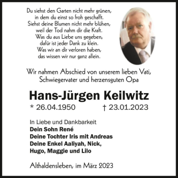 Traueranzeige von Hans-Jürgen Keilwitz  von Magdeburger Volksstimme