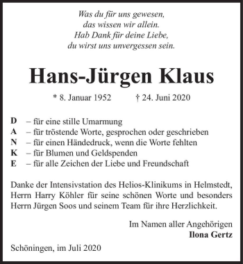 Traueranzeige von Hans-Jürgen Klaus  von Magdeburger Volksstimme
