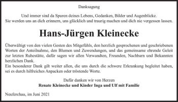 Traueranzeige von Hans-Jürgen Kleinecke  von Magdeburger Volksstimme
