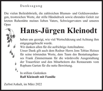 Traueranzeige von Hans-Jürgen Kleinodt  von Magdeburger Volksstimme