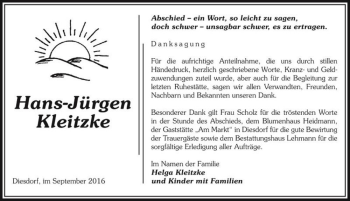 Traueranzeige von Hans-Jürgen Kleitzke  von Magdeburger Volksstimme