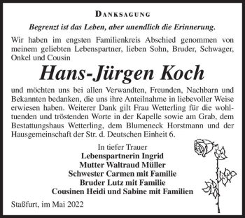 Traueranzeige von Hans-Jürgen Koch  von Magdeburger Volksstimme