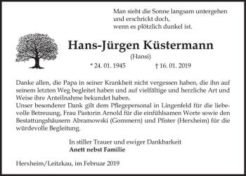 Traueranzeige von Hans-Jürgen Küstermann (Hansi)  von Magdeburger Volksstimme