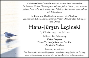 Traueranzeige von Hans-Jürgen Leginski  von Magdeburger Volksstimme