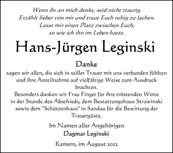Traueranzeige von Hans-Jürgen Leginski  von Magdeburger Volksstimme