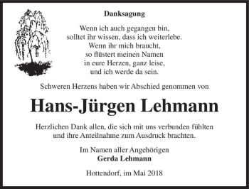 Traueranzeige von Hans-Jürgen Lehmann  von Magdeburger Volksstimme