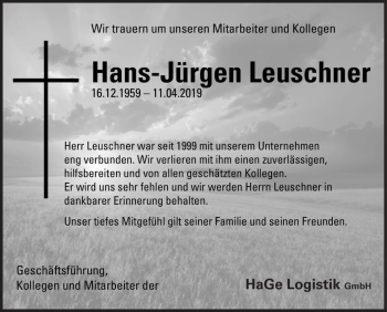 Traueranzeige von Hans-Jürgen Leuschner  von Magdeburger Volksstimme