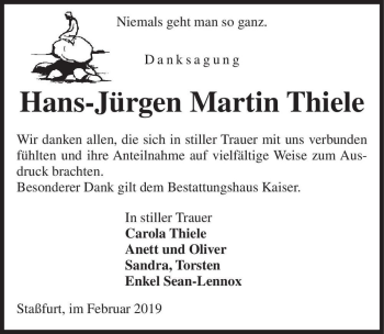 Traueranzeige von Hans-Jürgen Martin Thiele  von Magdeburger Volksstimme