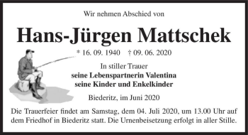Traueranzeige von Hans-Jürgen Mattschek  von Magdeburger Volksstimme