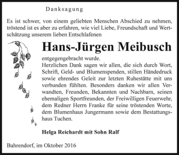 Traueranzeige von Hans-Jürgen Meibusch  von Magdeburger Volksstimme