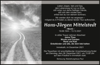 Traueranzeige von Hans-Jürgen Mittelstedt - Monti -  von Magdeburger Volksstimme