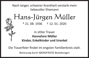 Traueranzeige von Hans-Jürgen Müller  von Magdeburger Volksstimme