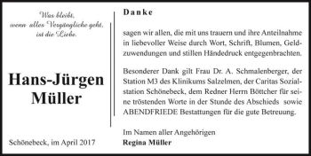 Traueranzeige von Hans-Jürgen Müller  von Magdeburger Volksstimme