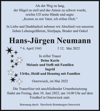 Traueranzeige von Hans-Jürgen Neumann  von Magdeburger Volksstimme