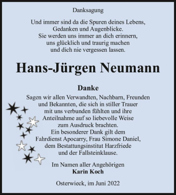 Traueranzeige von Hans-Jürgen Neumann  von Magdeburger Volksstimme