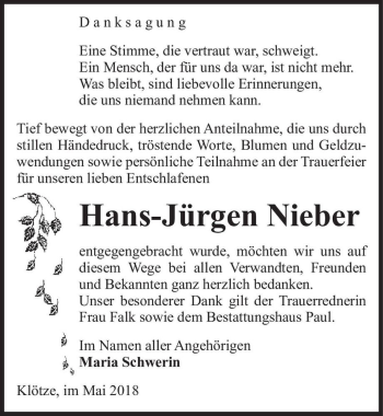 Traueranzeige von Hans-Jürgen Nieber  von Magdeburger Volksstimme