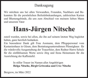 Traueranzeige von Hans-Jürgen Nitsche  von Magdeburger Volksstimme