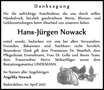 Traueranzeige von Hans-Jürgen Nowack  von Magdeburger Volksstimme