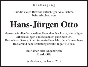 Traueranzeige von Hans-Jürgen Otto  von Magdeburger Volksstimme