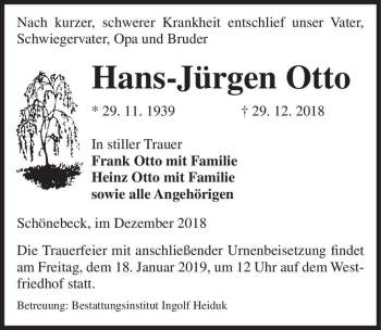 Traueranzeige von Hans-Jürgen Otto  von Magdeburger Volksstimme