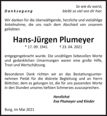 Traueranzeige von Hans-Jürgen Plumeyer  von Magdeburger Volksstimme