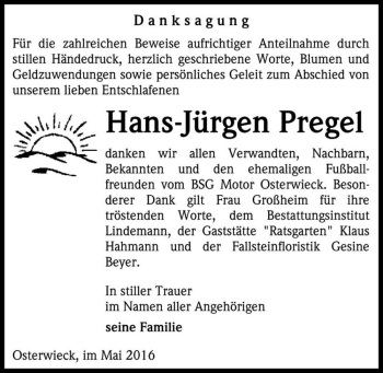Traueranzeige von Hans-Jürgen Pregel  von Magdeburger Volksstimme