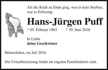 Traueranzeige von Hans-Jürgen Puff  von Magdeburger Volksstimme