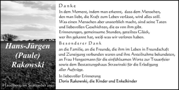 Traueranzeige von Hans-Jürgen Rakowski  von Magdeburger Volksstimme