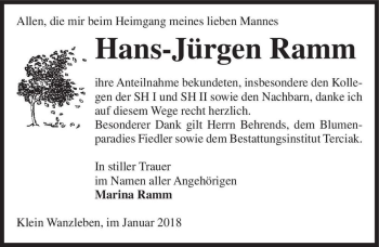 Traueranzeige von Hans-Jürgen Ramm  von Magdeburger Volksstimme
