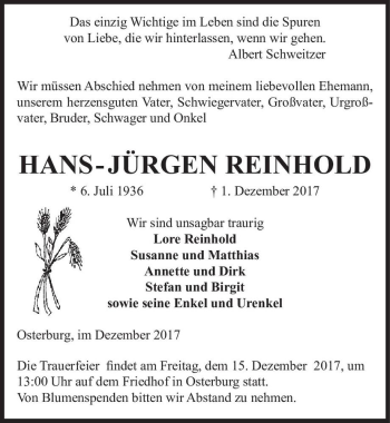Traueranzeige von Hans-Jürgen Reinhold  von Magdeburger Volksstimme