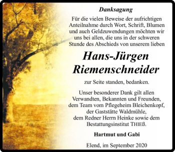 Traueranzeige von Hans-Jürgen Riemenschneider  von Magdeburger Volksstimme